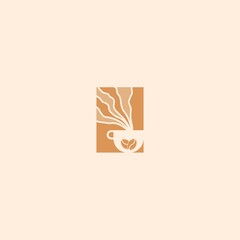 Coffee Logo Brown Minimal Design Vector