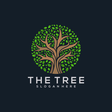 tree & leaf circle logo abstract