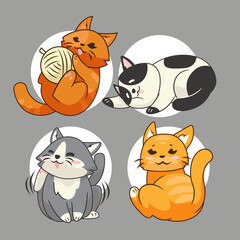 Cute Cat Cartoon Sticker Collection Set