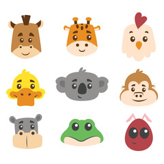 Flat Cute  Animal Head Collection Set