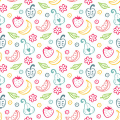 Food Vector Background. Hand Drawn Doodle Fruits and Berries Seamless pattern