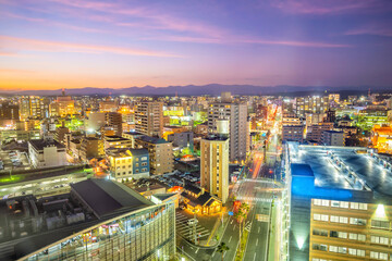 Miyazaki city downtown skyline cityscape  in Kyushu, Japan