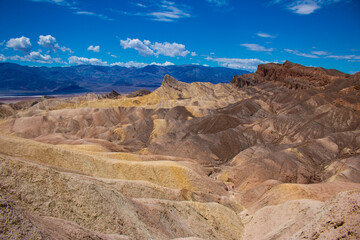 View from Zabriskie Point with its interesting looking erosional landscape. In the Death Valley National Park, USA.