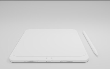 3d render white Tablet computer with blank black and white screen isolated. White device PC. Pad with blank screen. mockup product.
