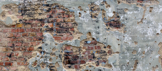 background of old red brick wall. Texture of grunge brickwork