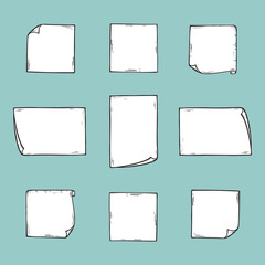 Sticky notes Vector set. Hand drawn doodle Note Paper for message. Collection of memos blank