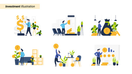 People invest in stocks and assets vector illustration, suitable for landing page, ui, website, mobile app, editorial, poster, flyer, article, and banner