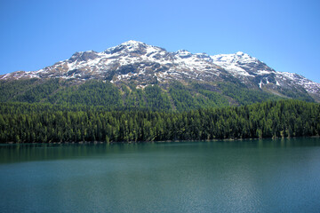 Sankt Moritz in der Schweiz am Seeufer 27.5.2020