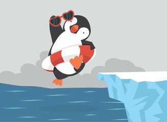 cartoon penguin inflatable ring  jumping on  Iceberg © focus_bell
