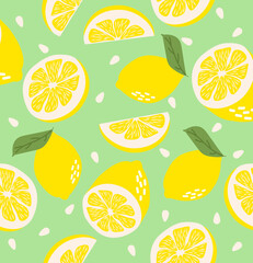 Yellow Fresh lemons pattern Seamless background