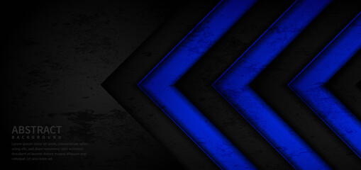 Abstract technology geometric arrows blue and black with grunge texture background.