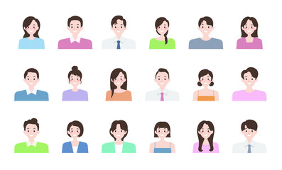 Flat illustration bundle of men and women with various faces and hairstyles