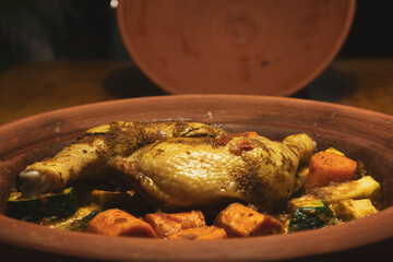 Chicken with vegetables in tajine