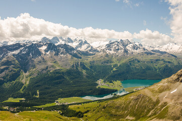 St. Moritz, Surlej, Corvatsch, Piz Corvatsch, Piz Julier, Alpen, Seenplatte, Silvaplanersee, Champfèrsee, Wanderweg, Piz Nair, Oberengadin, Engadin, Sommer, Schweiz