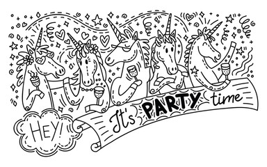 Doodle unicorn party