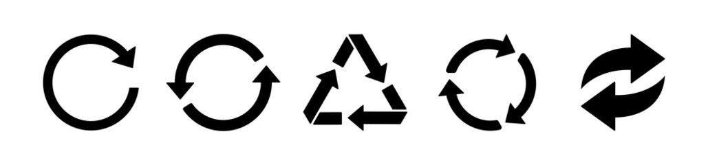 Recycle icon set. Recycle arrow. Isolated on a white background. Black vector elements.