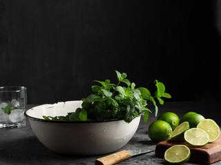 Lime and peppermint on a dark background.