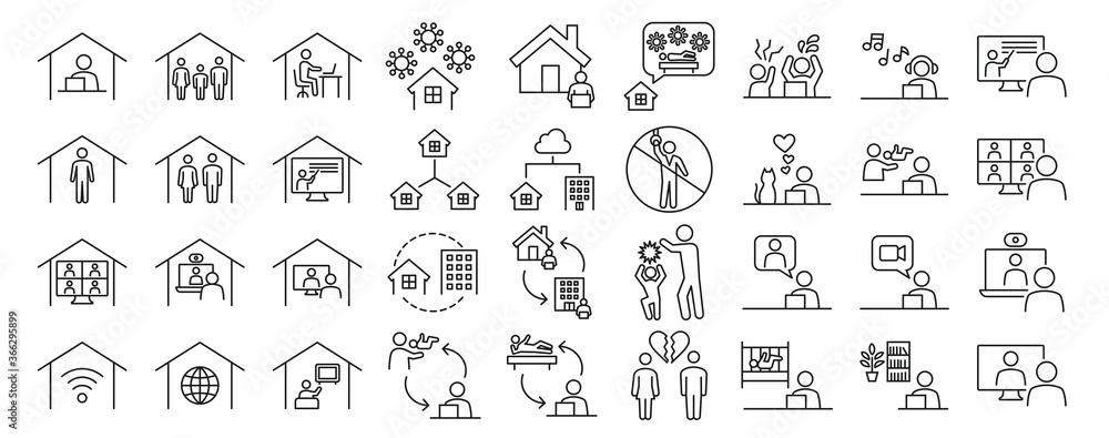 Wall mural set of business icons related to work from home