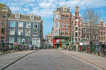 City scenic from Amsterdam at the Gelderse Kade in the Netherlands