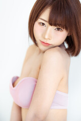 Headshot portrait of young asian woman sexy girl using as background cosmetics woman makeup fashion people model