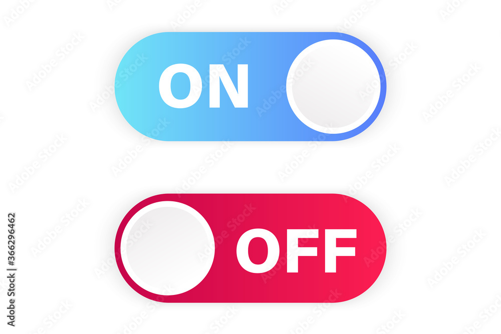 Poster toggle switch icon. blue in on position, red in off. element for mobile applications or web design. 