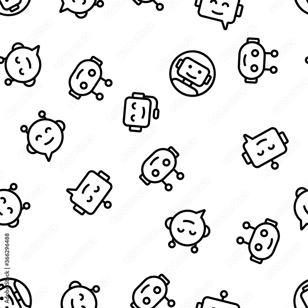 Poster chatbot robot vector seamless pattern thin line illustration