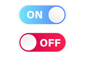 Toggle switch icon. Blue in on position, red in off. Element for mobile applications or web design. On off button. Vector illustration.