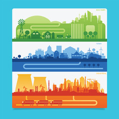 Abstract stylish cityscape infographics. Infographics elements collection with city elements, human and natural resourses and population statistics.