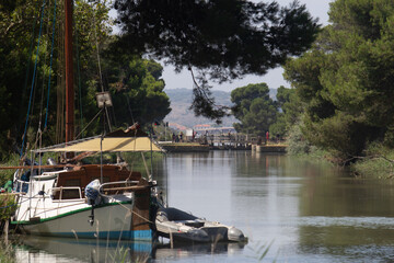 pleasure boat on the canal after the lock 