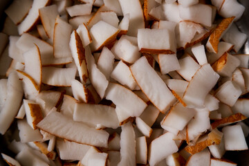 top view of fresh coconut fibrous slices group
