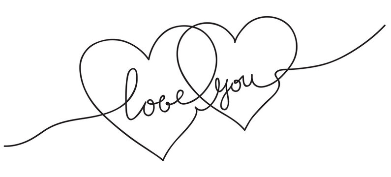 Hearts. Continuous line art drawing. Friendship concept. Best friend forever. Black and white vector illustration