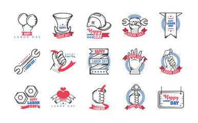 set of icons of the labor day