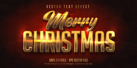 Merry christmas text, shiny gold christmas style editable text effect