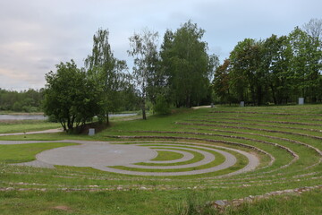 ufo rings traces on green grass