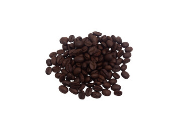 Many roasted coffee beans stacked on a isolate white background