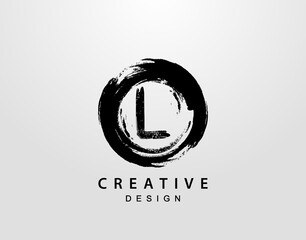 Obraz premium L Logo With Circle Splatter Element. VintageCircle Wave logo design template.