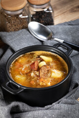 Traditional russian sour cabbage soup