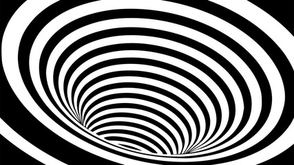 Obraz premium Wektor złudzenie optyczne z czarno-białymi liniami. Tunel technologiczny. Streszczenie tło krzywej.