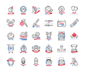 set of icons of the labor day