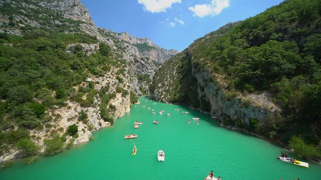 Boats on Verdon River in France - the Verdon Canyon is a famous landmark