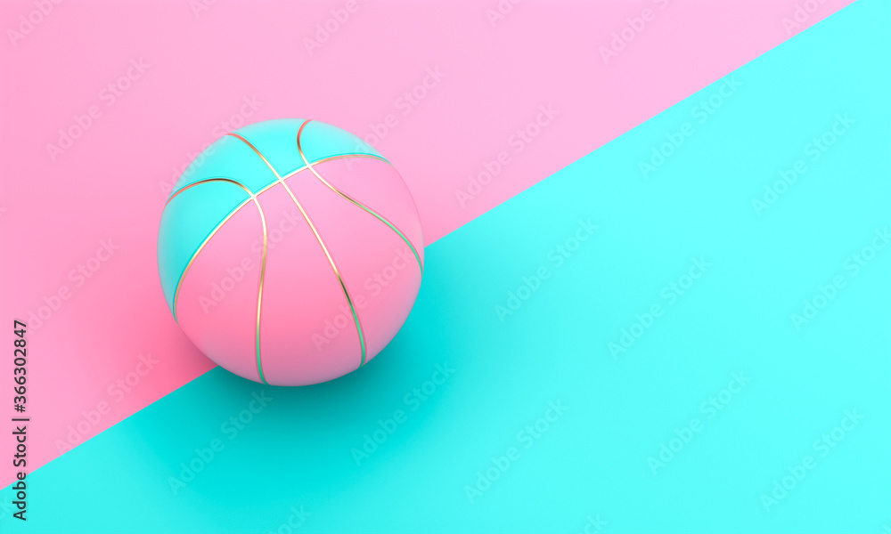 Wall mural blue and pink basketball ball with gold inserts