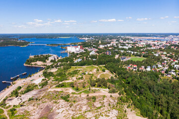 Fototapeta na wymiar Aerial panoramic view of island Kotkansaari in Kotka, Finland
