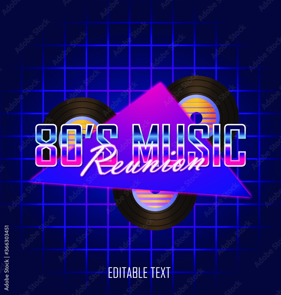 Fototapete 80's music reunion text effects. editable text effect. retro color. vector eps10