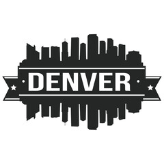 Fototapeta premium Denver Skyline Stamp Silhouette. Reflection Landscape City Design. Vector Cityscape Icon. 