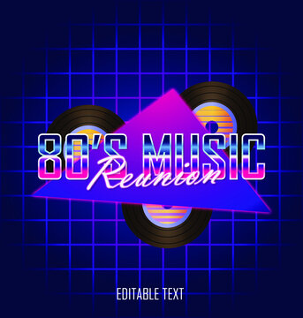80's Music Reunion Text Effects. Editable Text Effect. Retro Color. Vector EPS10