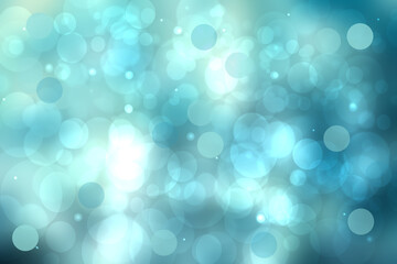 Abstract gradient of light blue turquoise dark blue background texture with glowing circular bokeh lights. Beautiful colorful spring or summer backdrop.