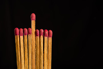 one in the crowd concept of matchstick with flames,
