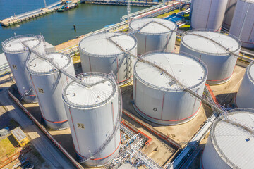Aerial view of Liquid Bulk petroleum and gasoline terminals, pipeline operations, distributes...