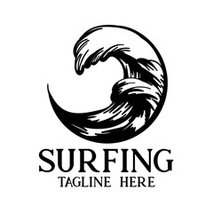 Surfing label isolated on white background. wave logo design.