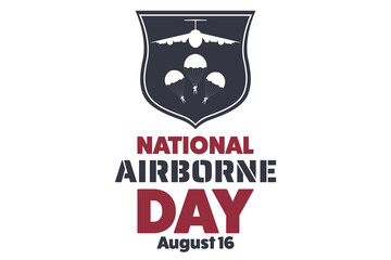 National Airborne Day. August 16. Holiday concept. Template for background, banner, card, poster with text inscription. Vector EPS10 illustration.